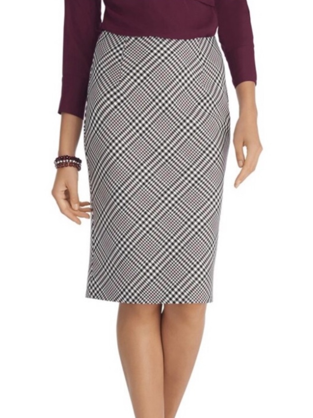 White House Black Market Plaid Pencil Skirt Fitted Tweed High Waist Slit EUC 8